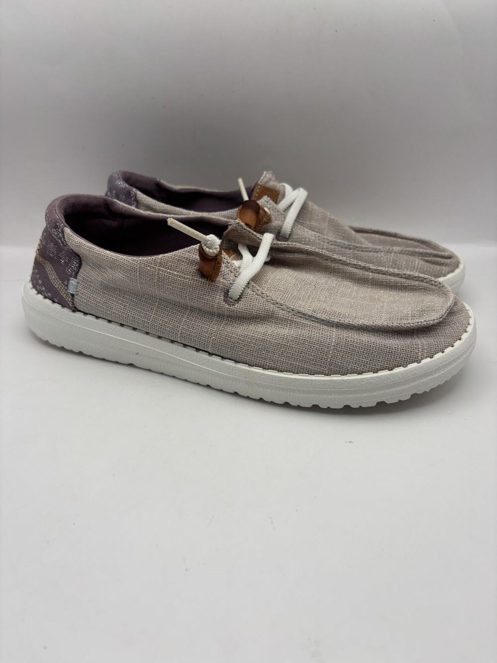 Hey Dude Wendy Slub Baja Stripe Slip On Lavender Shoes Women Size 10